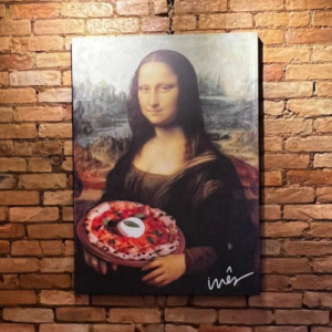 Quadro Monalisa Segurando Uma Pizza Inês